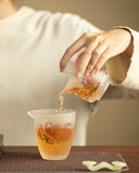 Pink Frosted "Luminous Peacock" Glass Sancai Gaiwan