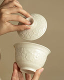"Ding Kiln White" Embossed Intertwining Lotus Sancai Gaiwan